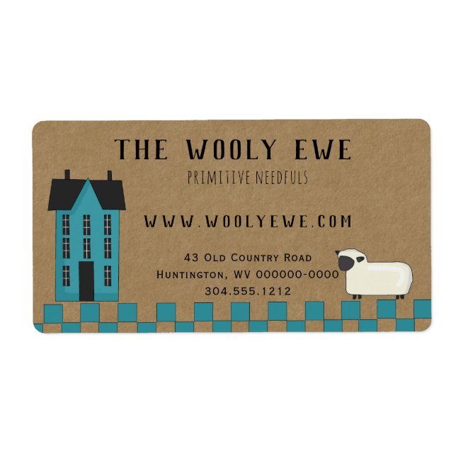 Primitive Saltbox  HOUSE ON KRAFT SHIPPING LABEL (Front)