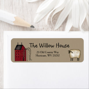 Primitive Saltbox House Willow Tree Return Address