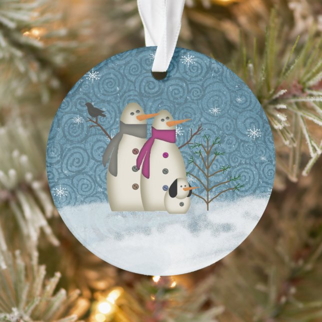 Primitive Snow Couple With Dog Acrylic Ornament (Tree)