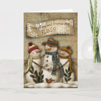 Primitive Snowman Christmas Greeting Card