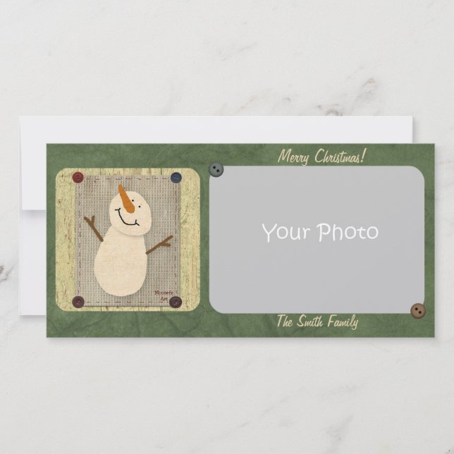 Primitive Snowman Christmas Photo Card (Front)