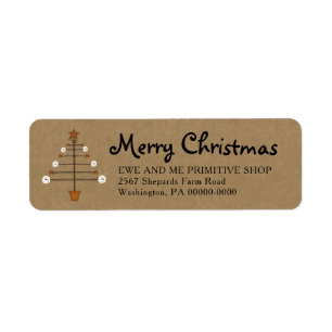 Primitive Snowman Christmas Tree  Return Address