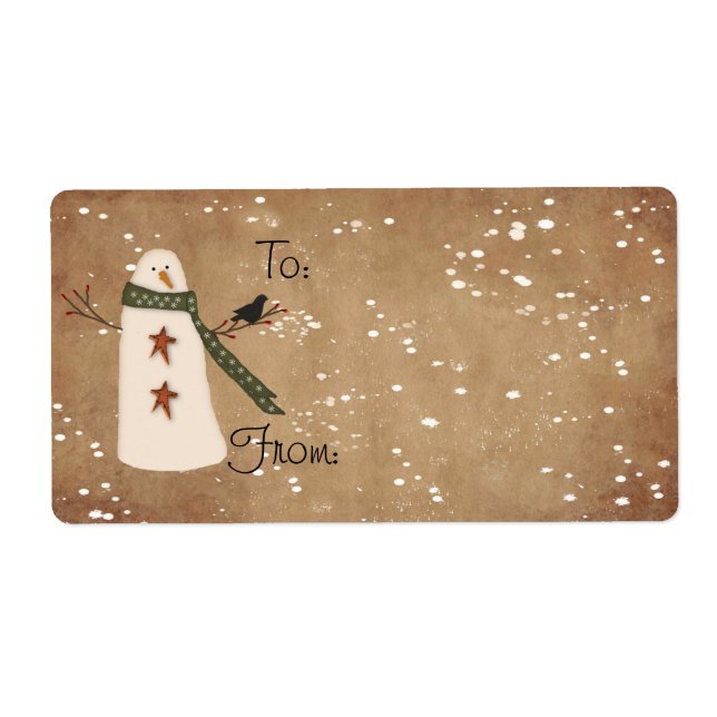 Primitive Snowman Gift Tag Label (Front)