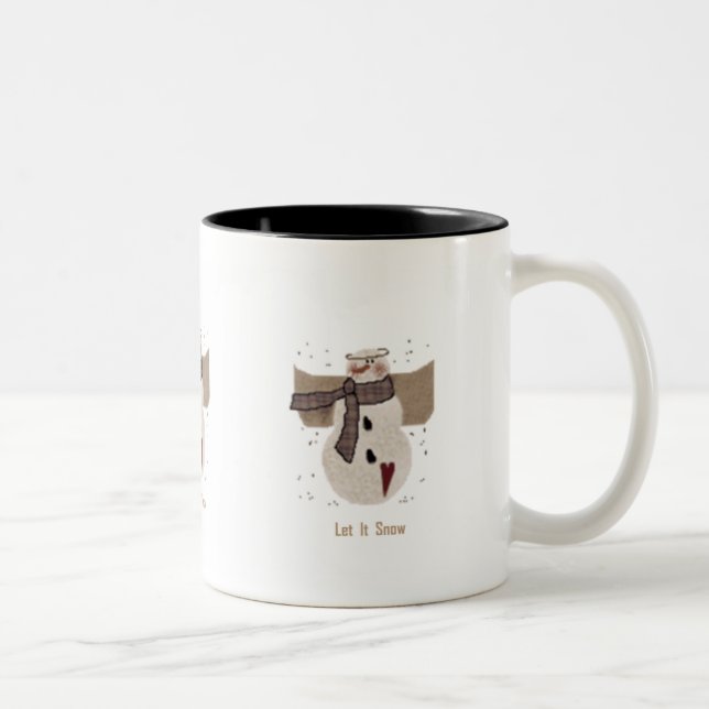 Primitive Snowman, Let it Snow Two-Tone Coffee Mug (Right)