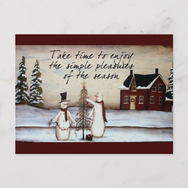 Primitive Snowman Postcard (Front)