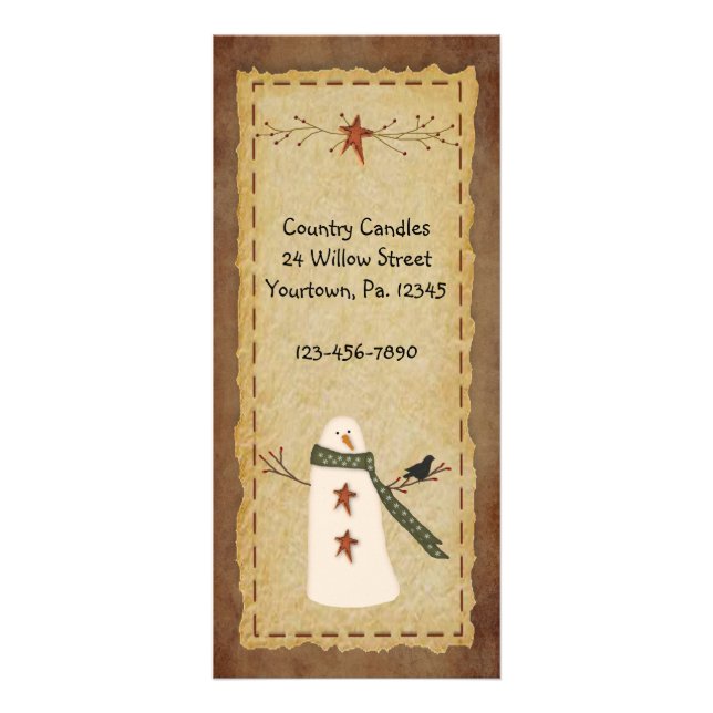 Primitive Snowman Rack Card (Front)