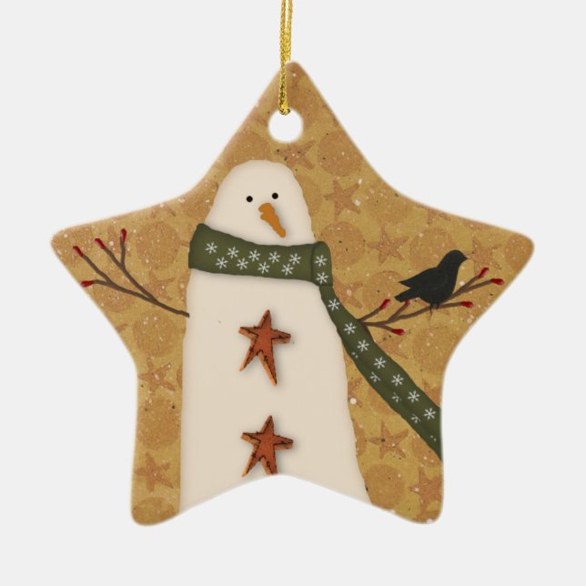 Primitive Snowman Star Ornament (Front)