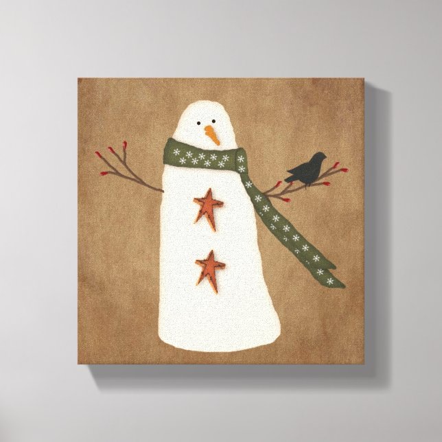 Primitive Snowman Stretched Canvas Print (Front)