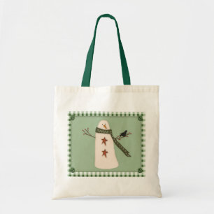Primitive Snowman Tote Bag