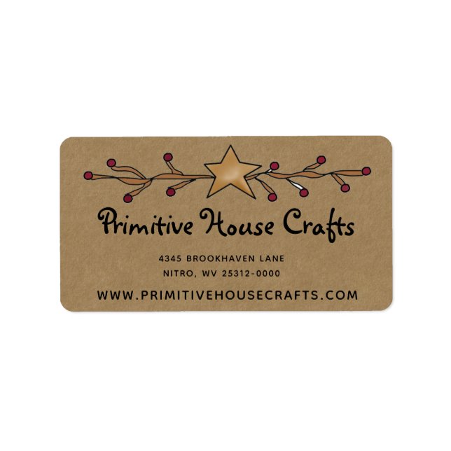 PRIMITIVE STAR & BERRIES ON KRAFT RETURN ADDRESS LABEL (Front)