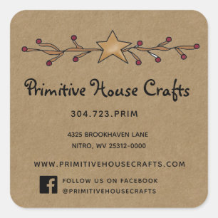 PRIMITIVE STAR & BERRIES ON KRAFT SQUARE STICKER