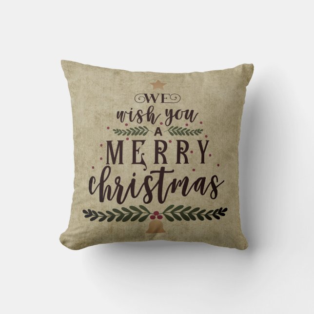 Primitive Style - We Wish You A Merry Christmas Cushion (Front)