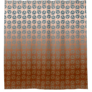 Primitive Teal Stroked Pyramid Triangle Ombre Rust Shower Curtain