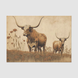 Primitive Texas Longhorns Tissue Paper