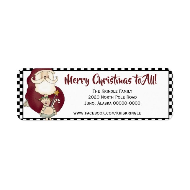 Primitive Waving Santa Claus Return Address Label (Front)
