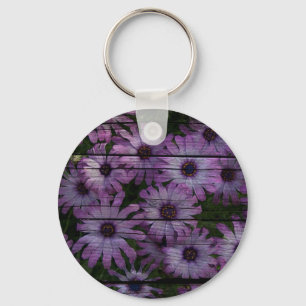 Primitive Western Country Barn Board purple daisy Key Ring