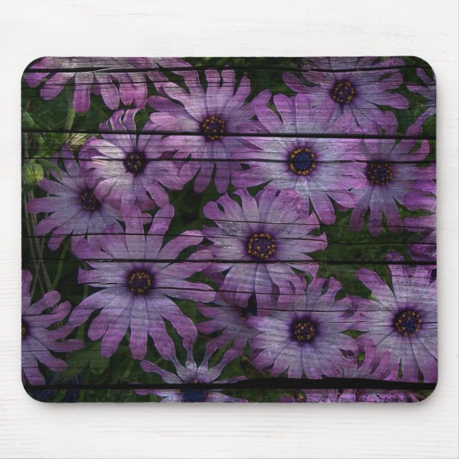 Primitive Western Country Barn Board purple daisy Mouse Pad (Front)