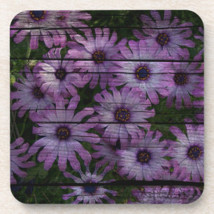 Primitive Western Country Barn plank purple daisy Coaster