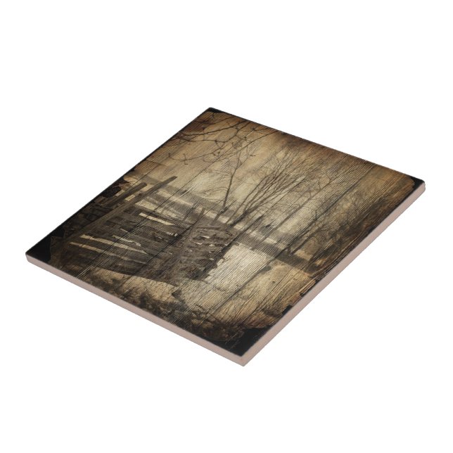 Primitive western country fence farm landscape tile (Side)
