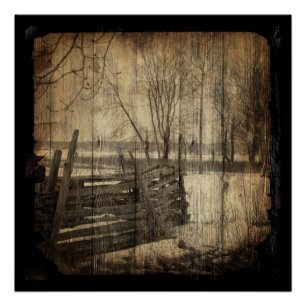 Primitive western country old wood fence farm poster