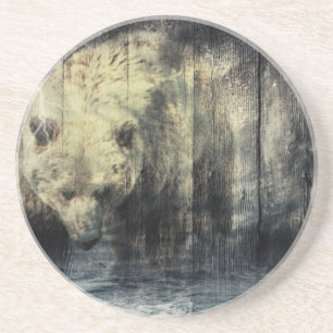 Primitive Western Woodgrain Woodland Grizzly Bear Coaster
