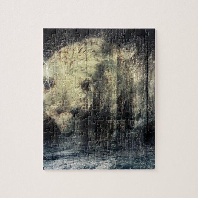 Primitive Western Woodgrain Woodland Grizzly Bear Jigsaw Puzzle (Vertical)