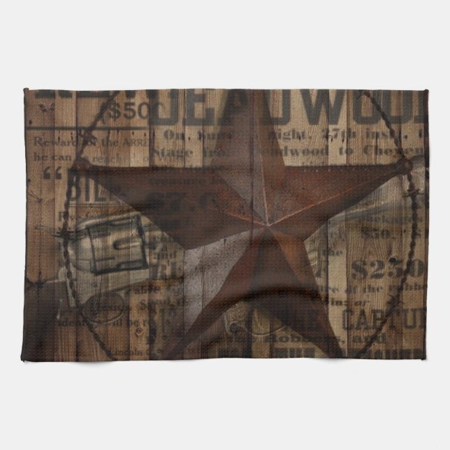 primitive wild western country Texas Lone Star Tea Towel (Horizontal)