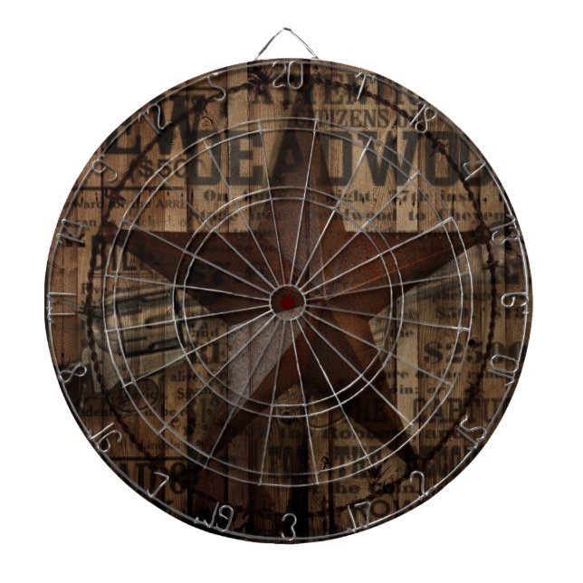 primitive wild western country Texas Star cowboy Dartboard (Front)