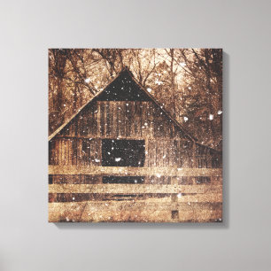 Primitive Winter Snow Country Rural Old Barn Canvas Print