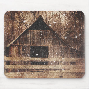 Primitive Winter Snow Country Rural Old Barn Mouse Pad