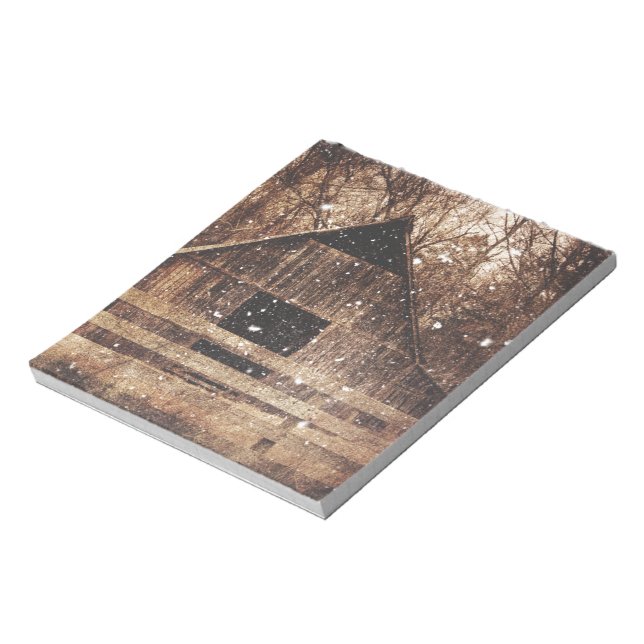 Primitive Winter Snow Country Rural Old Barn Notepad (Rotated)