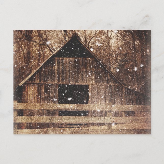 Primitive Winter Snow Country Rural Old Barn Postcard (Front)