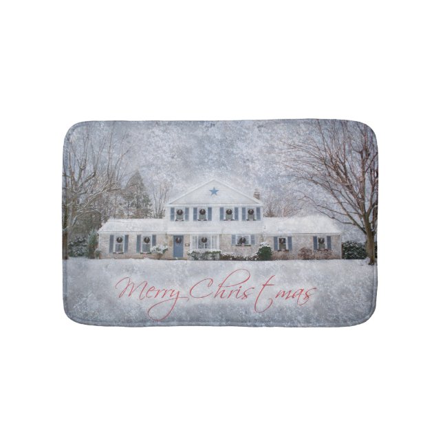 Primitive Winter Snow Country Rustic Open House Bath Mat (Front)