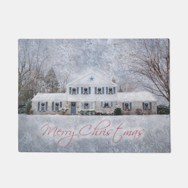 Primitive Winter Snow Country Rustic Open House Doormat (Front)