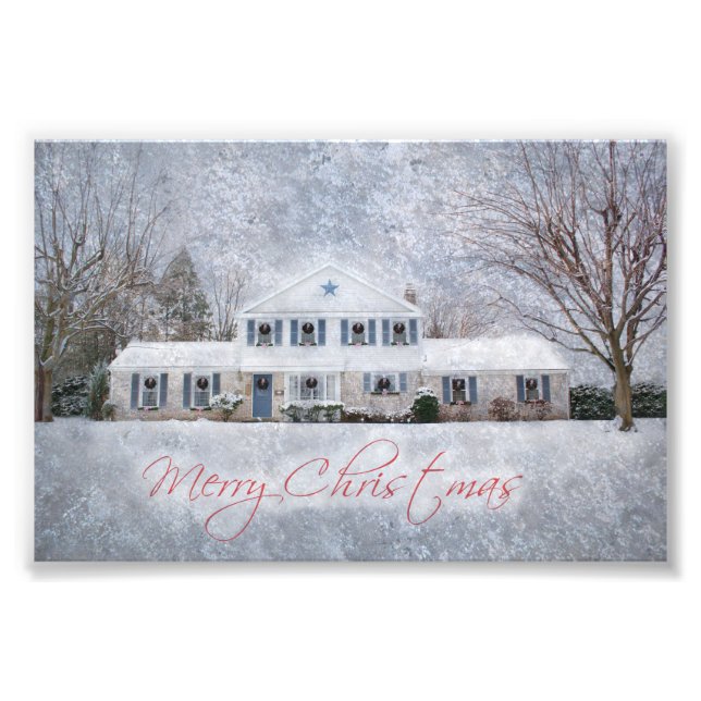 Primitive Winter Snow Country Rustic Open House Photo Print (Front)