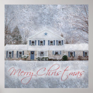 Primitive Winter Snow Country Rustic Open House Poster