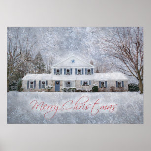 Primitive Winter Snow Country Rustic Open House Poster