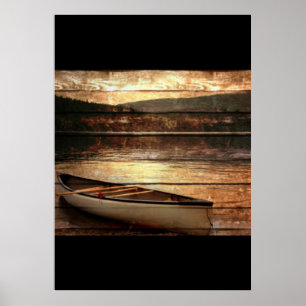 Primitive Wood grain reflection Lake House Canoe Poster