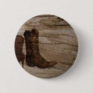 Primitive Wood grain Western country cowboy boots 6 Cm Round Badge