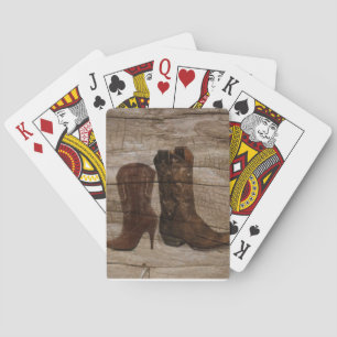 Primitive Wood grain Western country cowboy boots Playing Cards
