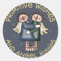 Primive Country Round Angel Stickers