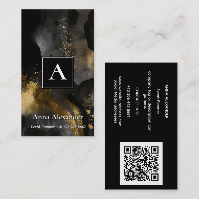 Primordial Sweep | Black Gold Abstract Design Business Card (Front/Back)