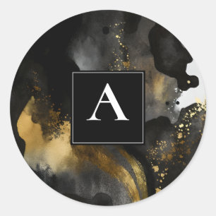 Primordial Sweep Black Gold Abstract Design Classic Round Sticker