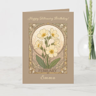 Primrose Birthday Flowers February Art Nouveau Sty Card