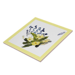 Primrose Bluebells Blue Yellow Nature Tile