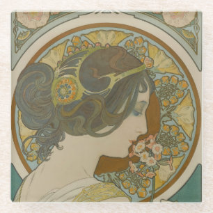 Primrose by Alphonse Mucha Glass Coaster