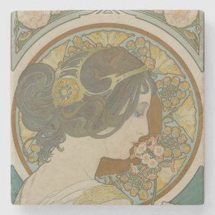 Primrose by Alphonse Mucha Stone Coaster