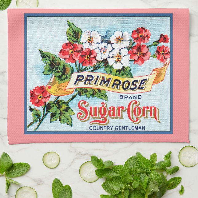 Primrose Flowers Vintage Crate Art Kitchen Towel (Folded)