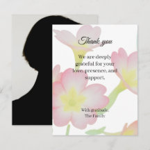 Primrose funeral thank you card with photo