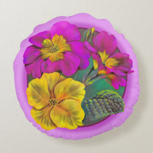 Primrose pink yellow green throw pillow